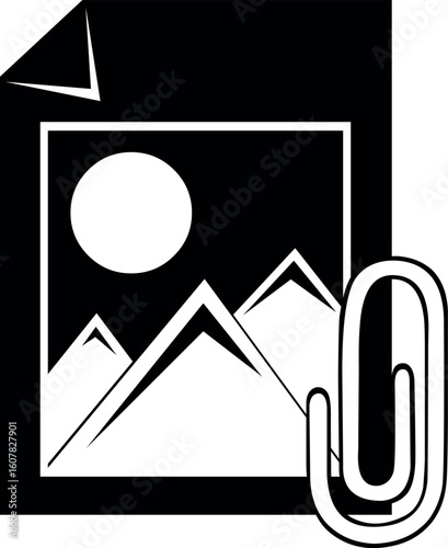 vector illustration black and white icon attach computer file jpg image picture