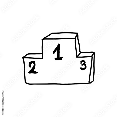Doodle-style hand drawn 1st 2nd 3rd place sports podium icon for competition ranking illustrations, awards ceremony layouts and athletic infographics on transparent background