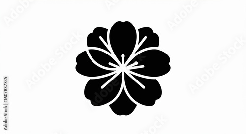 Elegant Black and White Cherry Blossom Mon Japanese Crest Design.