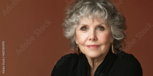 Captivating Portrait of a Serene Senior Woman with Striking Green Eyes and Textured Grey Hair