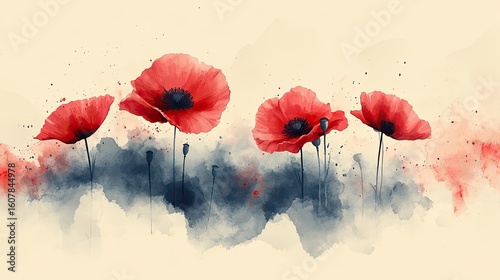 Delicate Watercolor Poppies in Soft Light