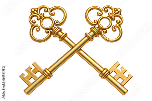 Unlocking secrets golden keys crossed antique ornate security access vintage treasure key design concept on transparent background