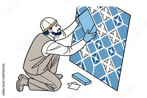 A majestic falconry scene depicting a traditional arab man in desert attire holding a bird of prey on his glove