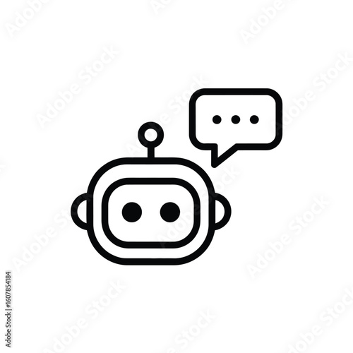 Robot head with speech bubble icon representing artificial intelligence and communication