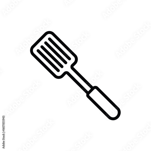 Simple black outline icon of a slotted spatula on a white background