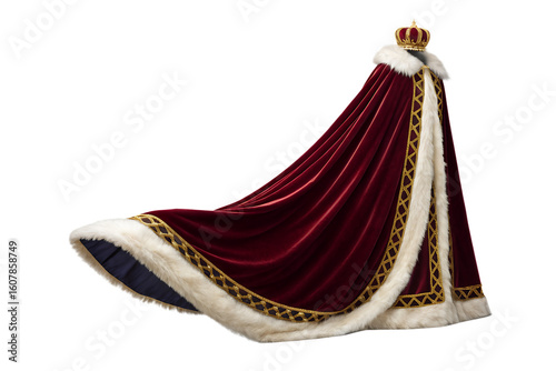 Royalty king crown and robe costume clothing apparel luxurious velvet cloak majestic regal attire fashion on transparent background