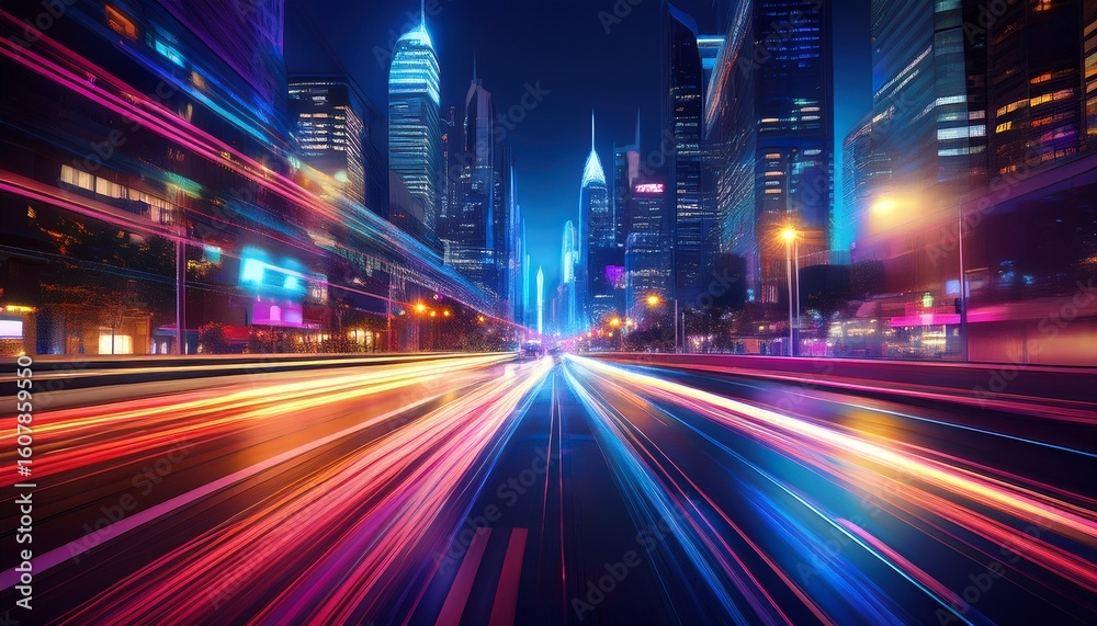 Obraz premium night city street fast motion blur