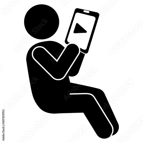 タブレットで動画を見る人のピクトグラム