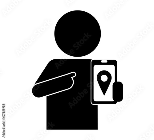 地図アプリで現在地を確認する人物のピクトグラム