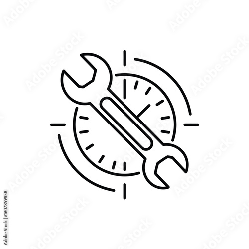 Wrench and clock icon representing maintenance and time management