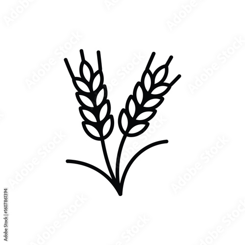 Simple black and white line art illustration of wheat stalks