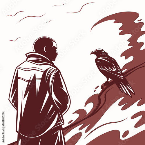 Eagle and couple vector illustration in symbolic black design