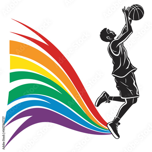 Silhouette of a female basketball player in a stylish vector illustration design