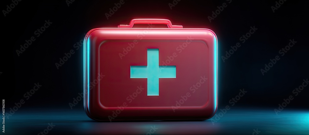 Fototapeta premium Red First-Aid Kit on Dark Background