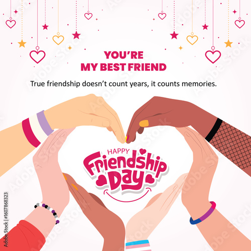 Friendship day heart poster design template
