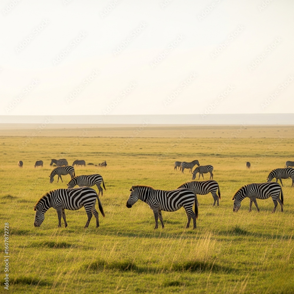 Obraz premium Graceful Zebra Herd Grazing on African Plains 