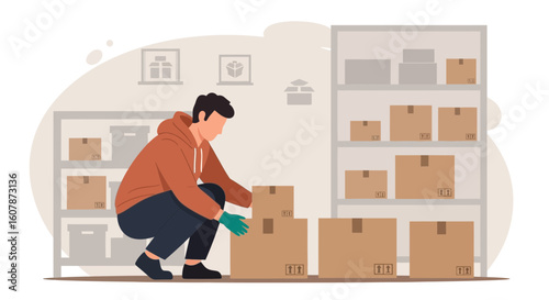 Worker Inspecting Packages At The Warehouse Preparing Shipment Delivery