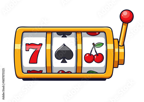 Cartoon Slot Machine with Seven Spade and Cherries Symbols.