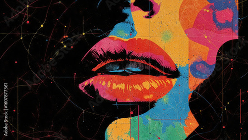Artistic Print of Woman's Lips Utilizing Brutalist Graphics and Fractured Iconography - unique apparel design