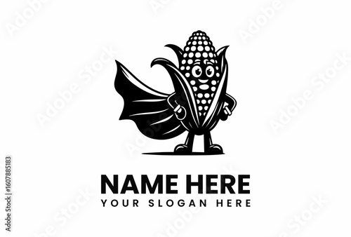 Super Corn Mascot with Cape Posing Confidently Ready for Action.