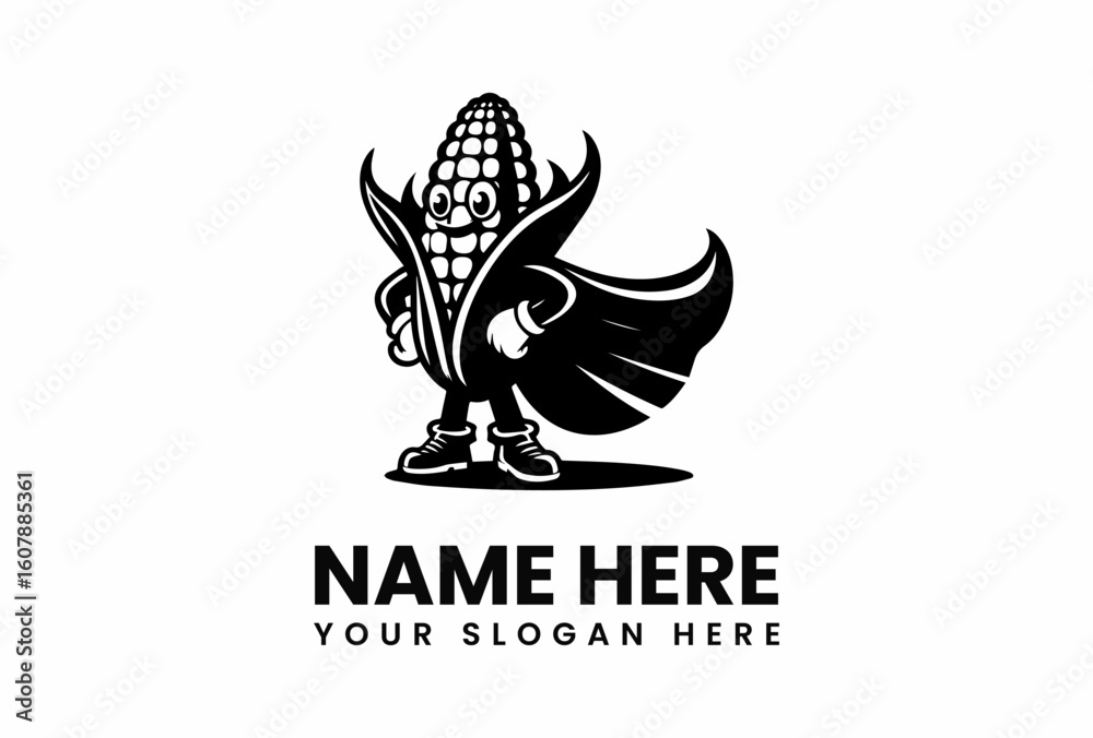 Fototapeta premium Superhero Corn Cob Mascot with Cape Boots and Smiling Face.