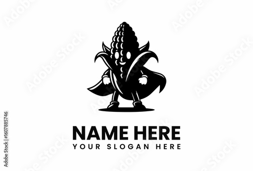 Superhero Corn Mascot with Cape Standing Proudly Ready for Action.