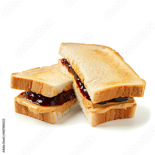 Toasted Peanut Butter and Jelly Sandwich Cut in Half