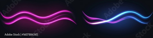 A modern illustration of a glowing laser beam is presented, complete with a neon wavy swoosh, light thunder bolt effect, and a purple to blue gradient that captures the essence of an electric impulse