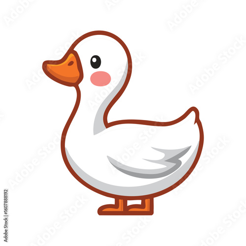 An adorable cartoon goose with a cute expression and pose. It stands out due to its simplicity and friendly nature.