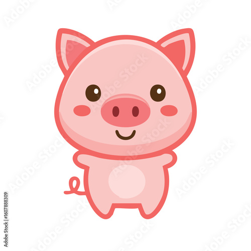 A cute, cartoon pig with a friendly expression