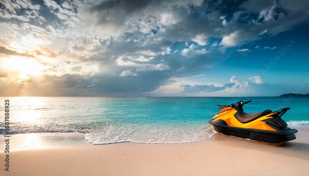 jetski at the beach under cloudy sky jetski at the beach under cloudy sky