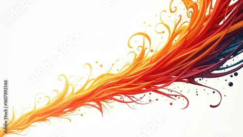 A vibrant, artistic, flame-like design in shades of orange, yellow, and red, creating a sense of energy and movement. The flowing lines evoke a dynamic and visually striking element. 
