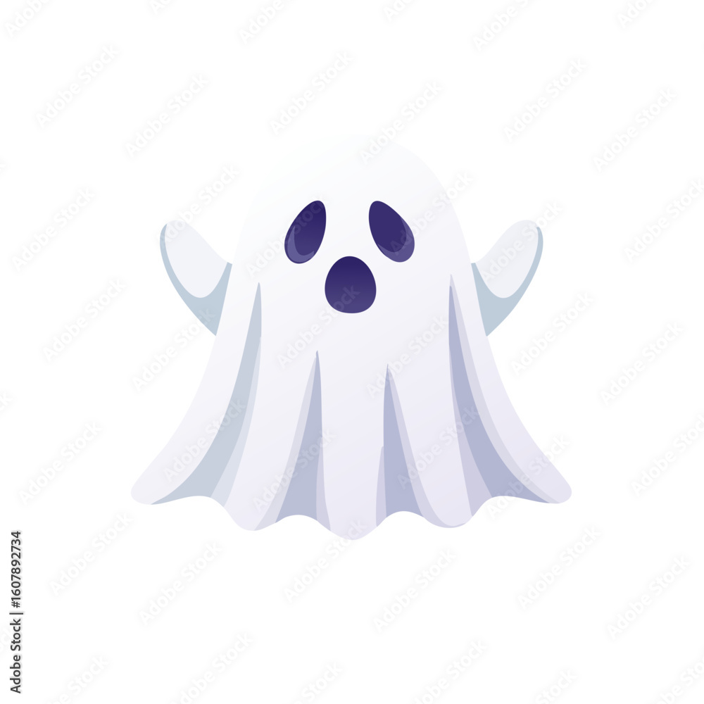 Obraz premium Cute Cartoon Halloween Ghost Character Isolated on a Transparent Background 