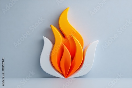 A flame is depicted in a white and orange color