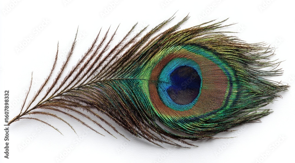 Fototapeta premium Peacock feather, vibrant colors, eye-catching