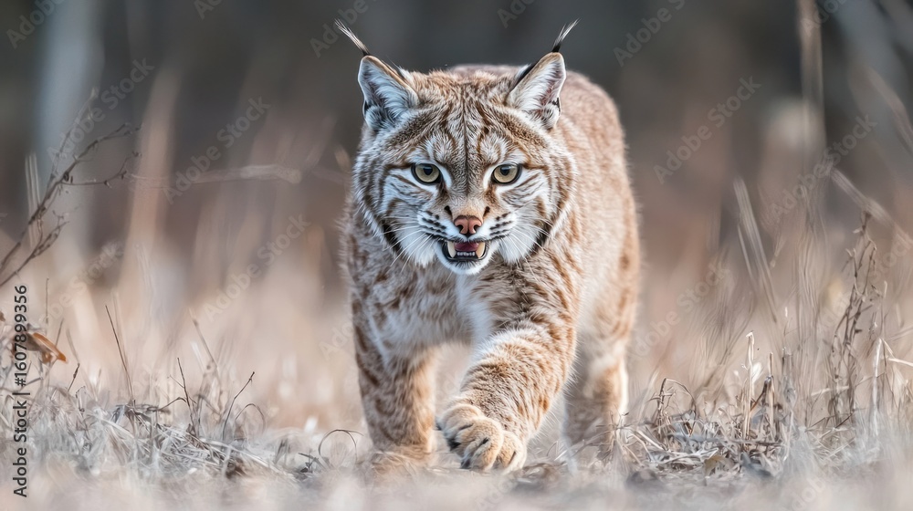 Fototapeta premium Stalking bobcat in field
