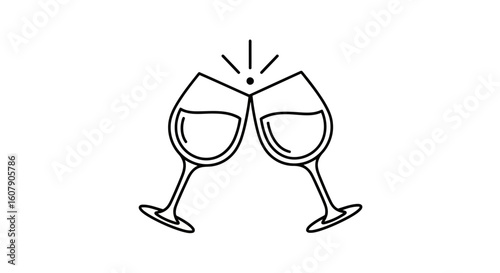 Vector art of two wine glasses clinking together in a celebratory toast, symbolizing happiness and festivity