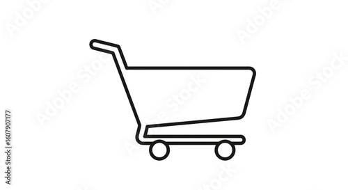 Vector art of a simple black outline icon of a shopping cart, representing online shopping and retail