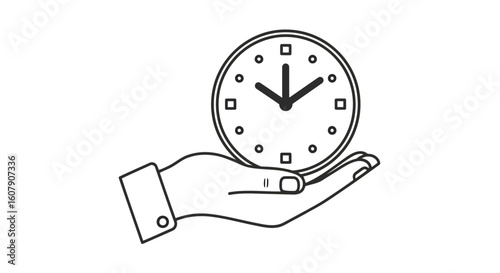 Vector art of a hand is holding a clock, symbolizing the concept of time management and the importance of deadlines