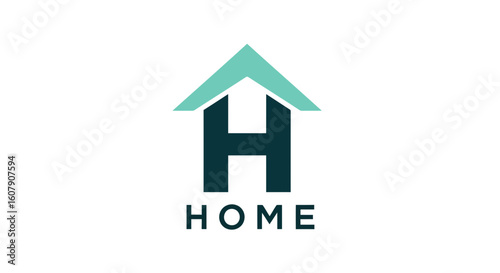 Vector art of a modern minimalist logo featuring the letter h combined with a house roof icon, symbolizing home and real estate