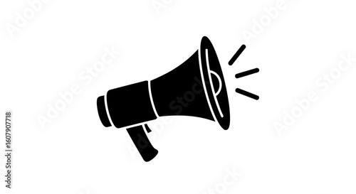 Vector art of a black silhouette of a megaphone, a classic symbol of public announcement and communication, is depicted against a plain white background