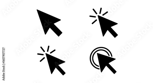 Free Download Vector art of a collection of four black computer mouse cursor icons, each representing a different click action - GFXLoad