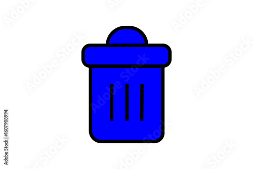 The trash can has a domed lid and three vertical black lines on the body, symbolizing a classic delete or discard bin.