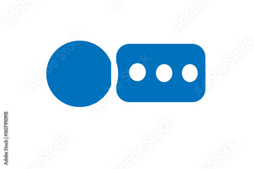 This image displays two distinct blue shapes connected horizontally on a white background. The left shape is a solid blue circle