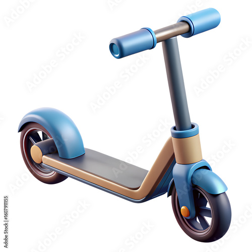 Blue and tan kick scooter isolated on transparent background