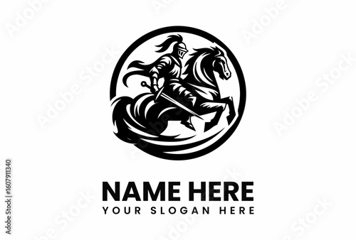 Silhouette of a Knight on Horseback Brandishing Sword in Action.