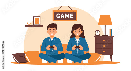 Young Couple Enjoying Home Entertainment Playing Console Game Together Inside