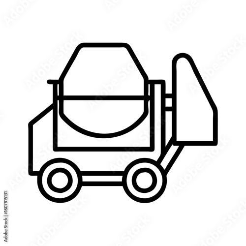 Outline concrete mixer truck vector illustration for construction equipment and building site