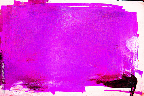 Vibrant abstract composition with lilac, purple layers ink from paint roller marks, isolated on white background. Distressed frame, artistic brush stroke
