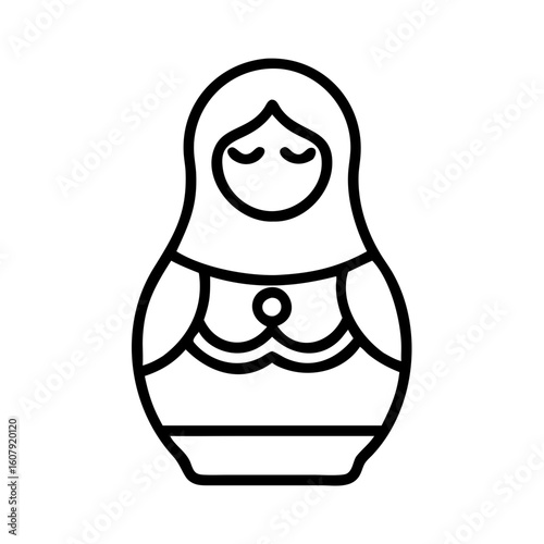 Vector illustration of russian nesting doll matryoshka babushka souvenir traditional toy outline icon